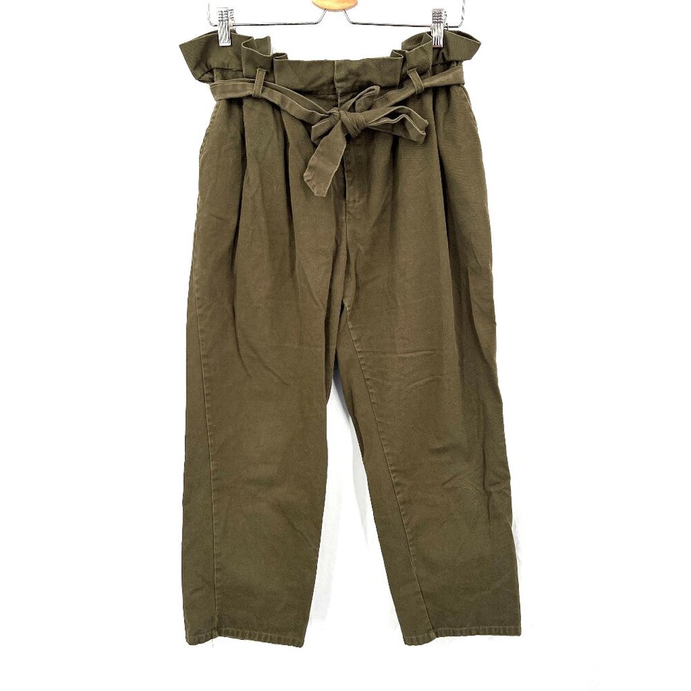 PS / LA paper bag waist army green high rise pants cropped mom fit baggy comfy L